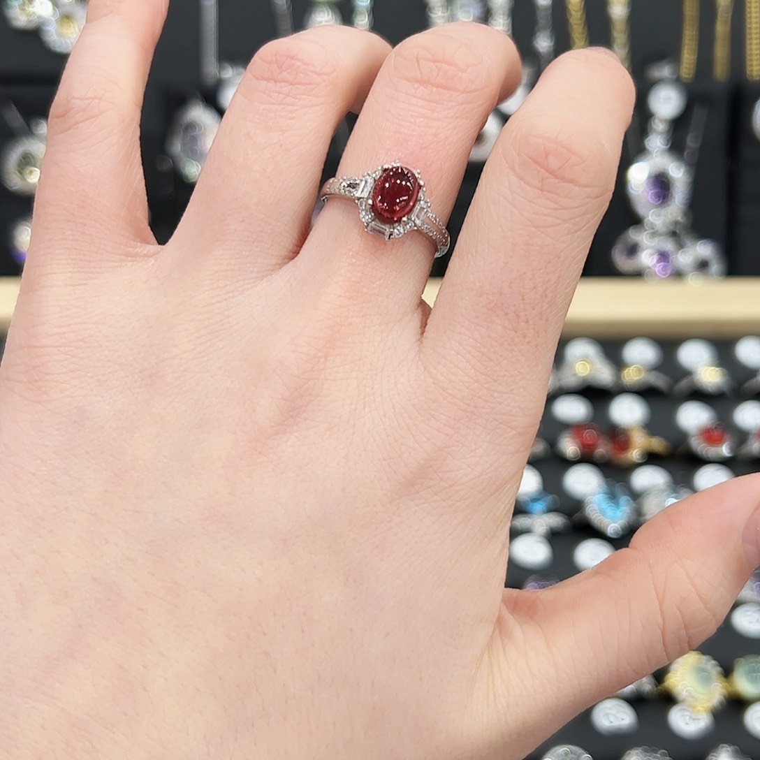 红宝石戒指银S925镶嵌戒指