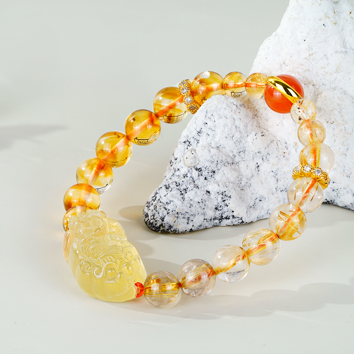 【富天下】黄水晶貔貅发晶手串手工雕刻招财转运百搭气质