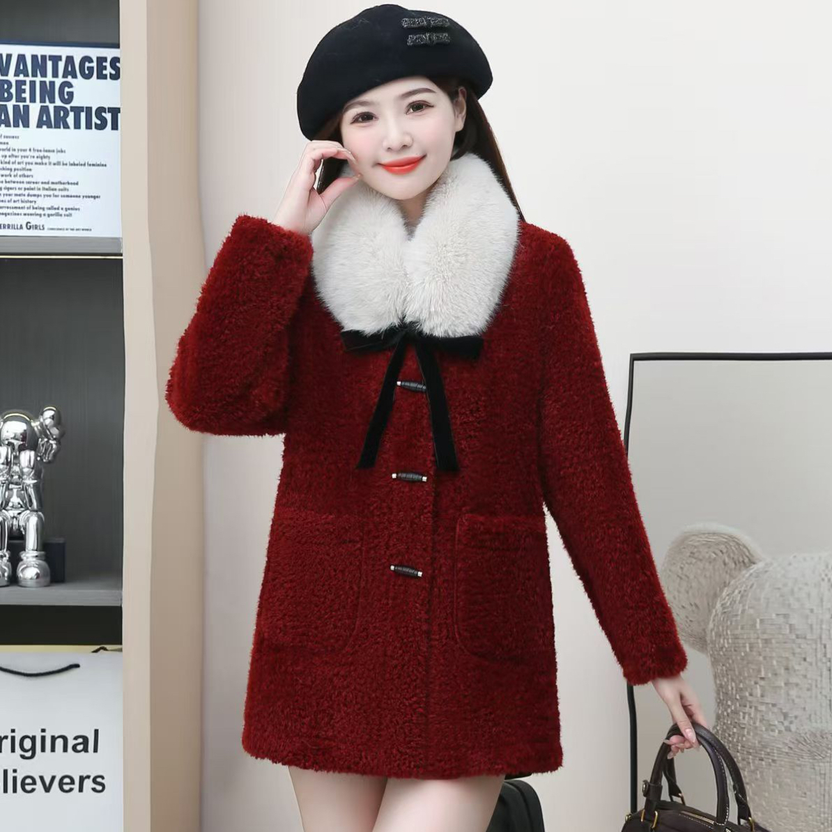 大毛领加绒皮毛一体外套