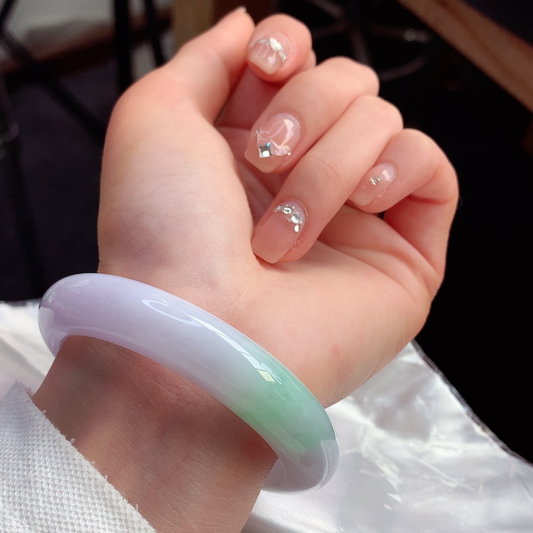 翡翠手镯未镶嵌天然翡翠53-54春彩特色镯o毛孔o颗粒