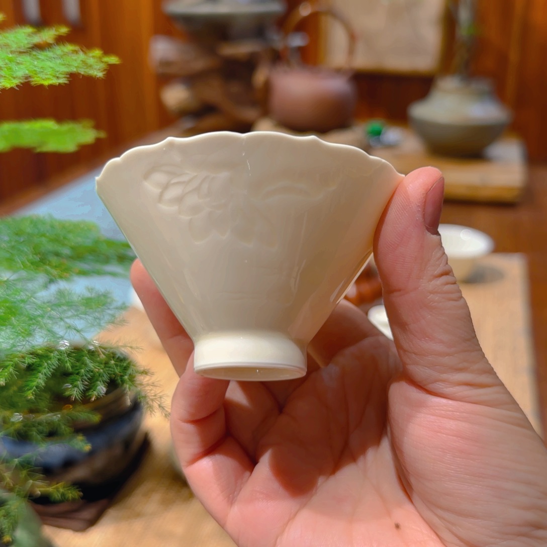 微澜定瓷 花口斗笠盏100cc