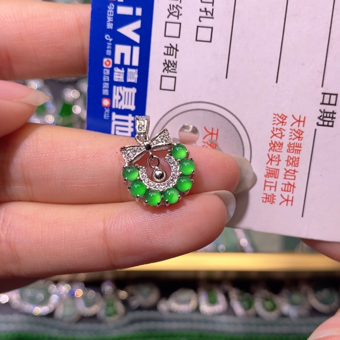 翡翠银S925镶嵌颈饰天然