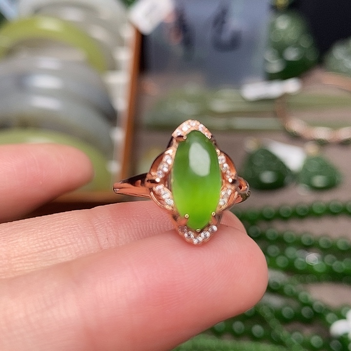 和田玉银S925镶嵌戒指