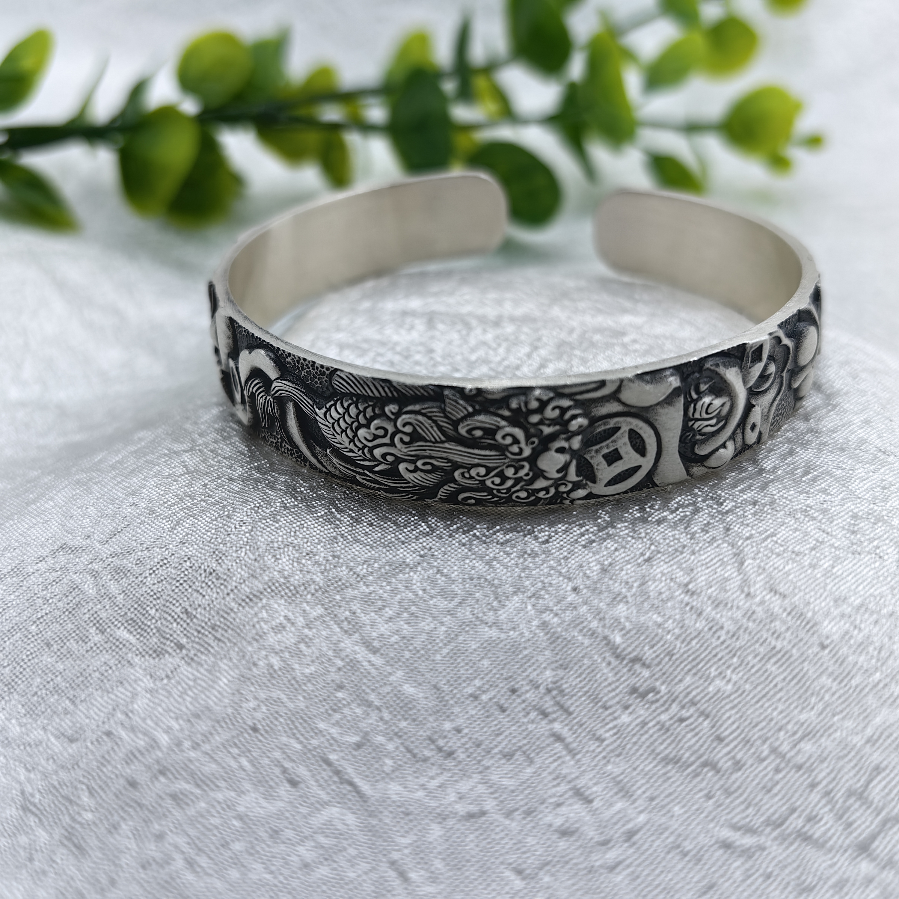 足银手镯 足银999足银貔貅古法开口手镯简约 大气 精美