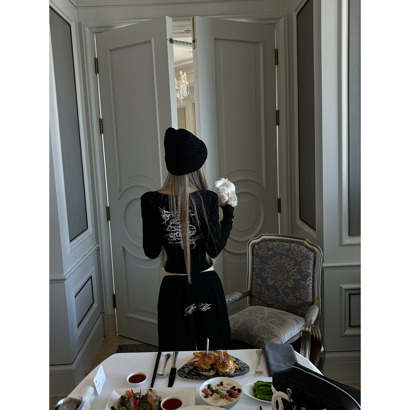 莫欣&黑色轻薄印花T恤250378