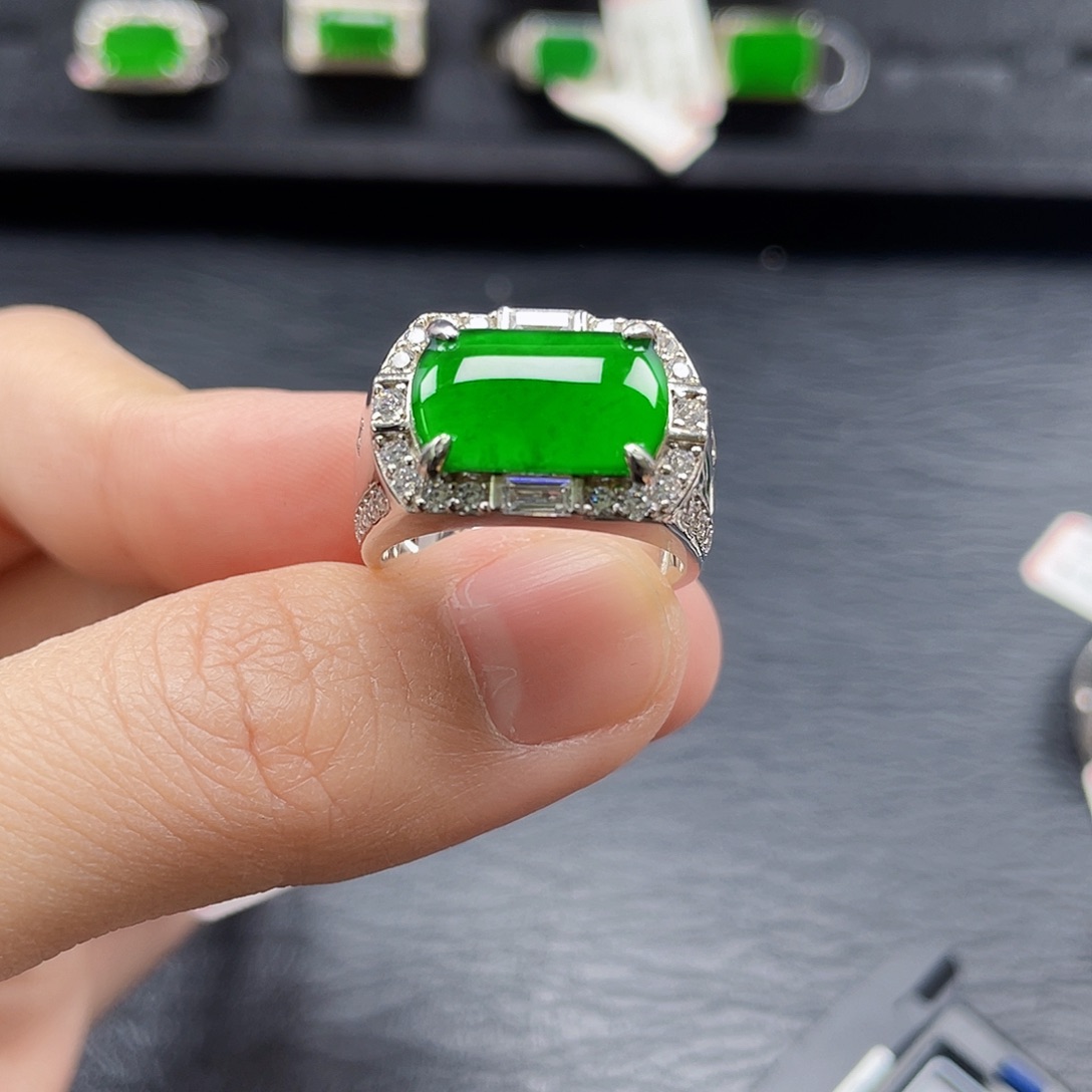 翡翠戒指银S925镶嵌天然a货翡翠2416