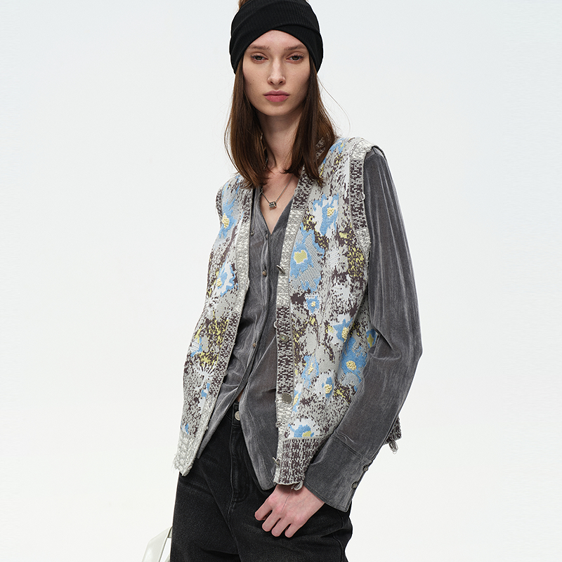 MSLAN丨商场同款复古民族风别致针织小花休闲马夹MGCW428