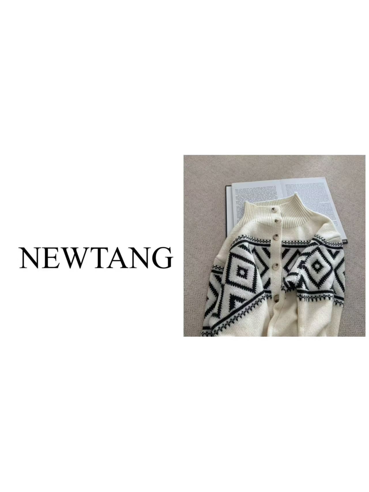 【暮色织影】1182 (含羊毛)设计感时尚立领提花针织开衫上衣 米色