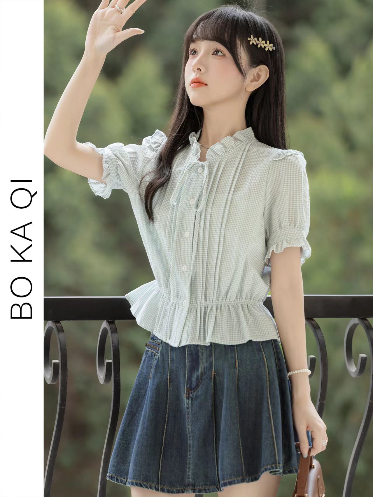 夏季韩版女装气质显瘦[备注编码]109-199短款收腰荷叶边设计感MM