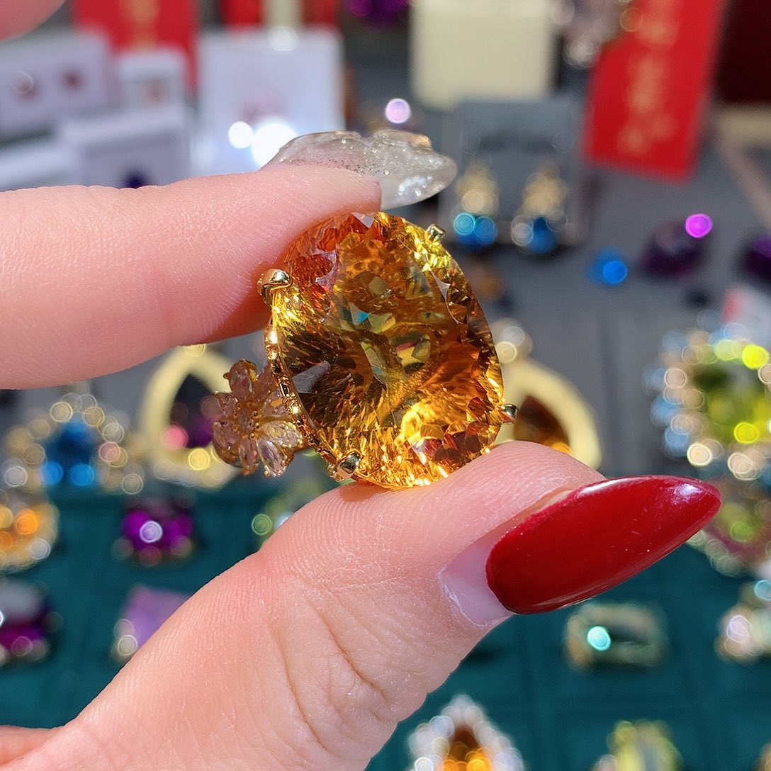 黄晶戒指银S925镶嵌金****园戒指