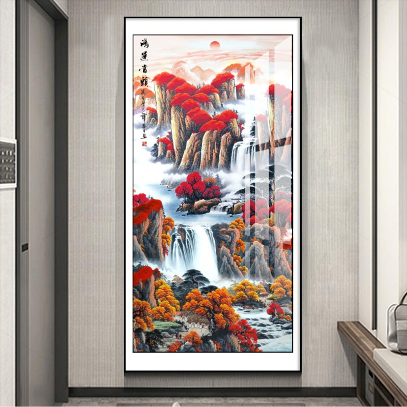 鸿运当头玄关装饰画轻奢入户正对门墙画壁画走廊过道2025新款挂画