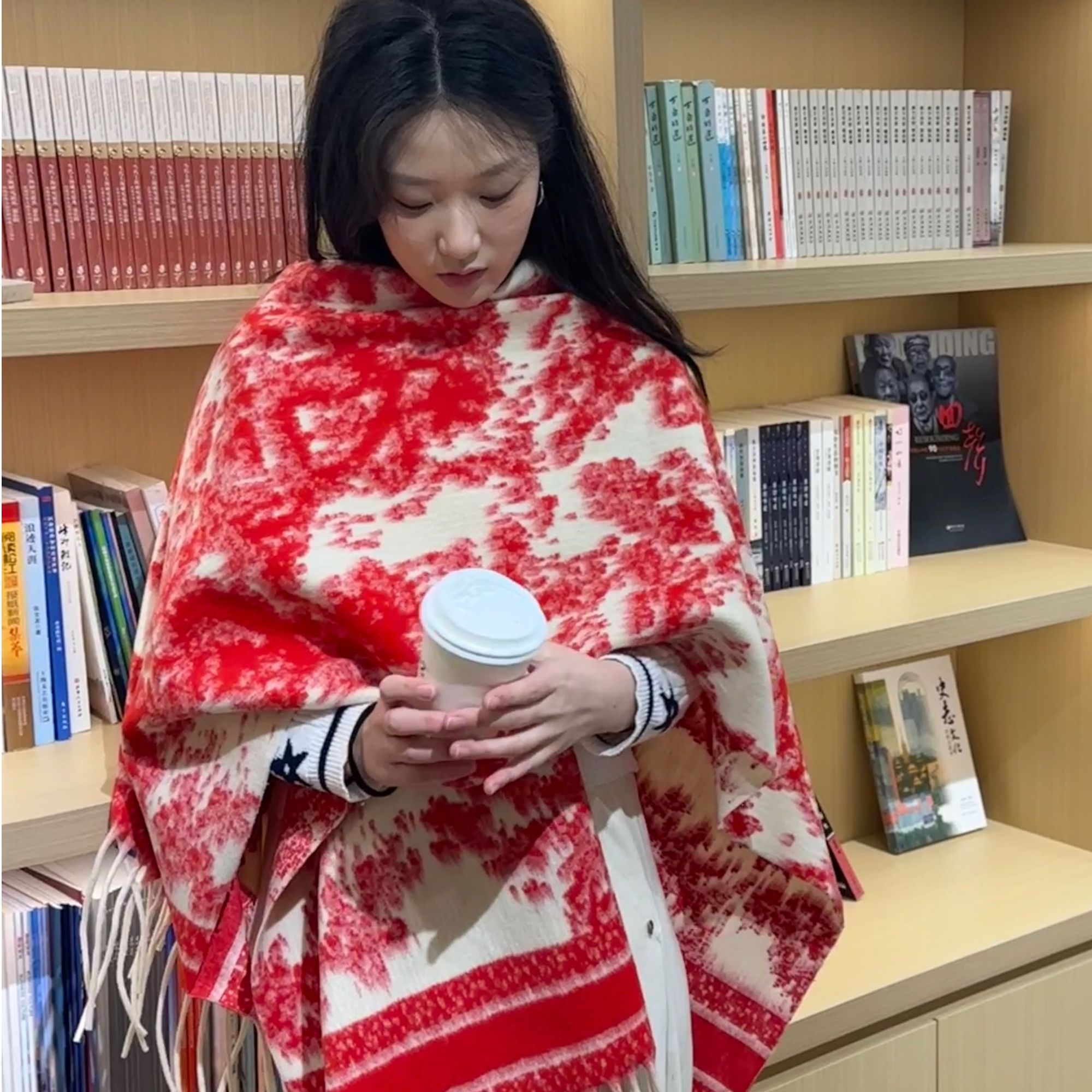 【斐洛绮】女士披肩冬季时尚英伦复古百搭长款民族风冬保暖双面高档