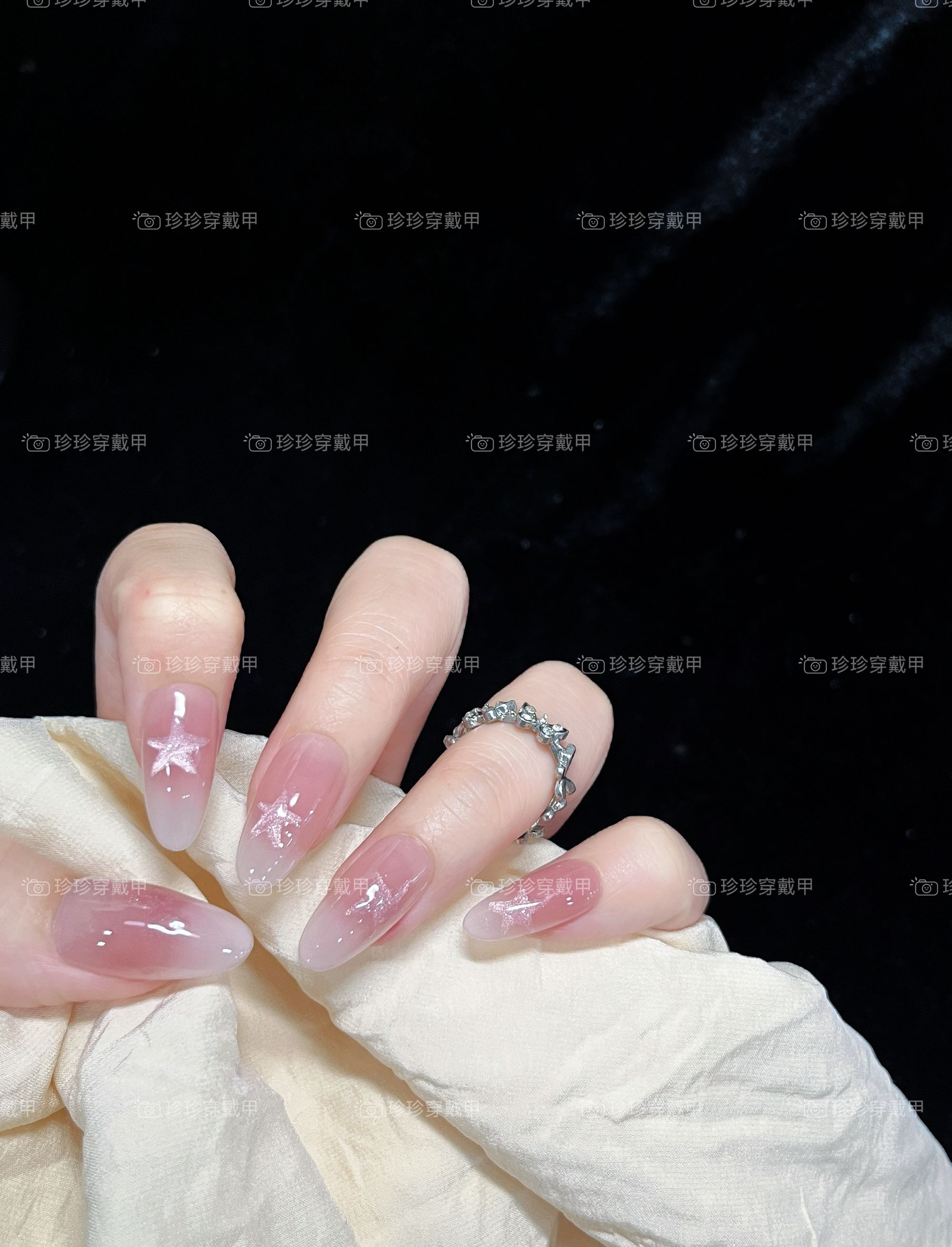 【奶芙星星】珍珍手工穿戴甲简约气质腮红晕染粉猫眼星星美甲贴片