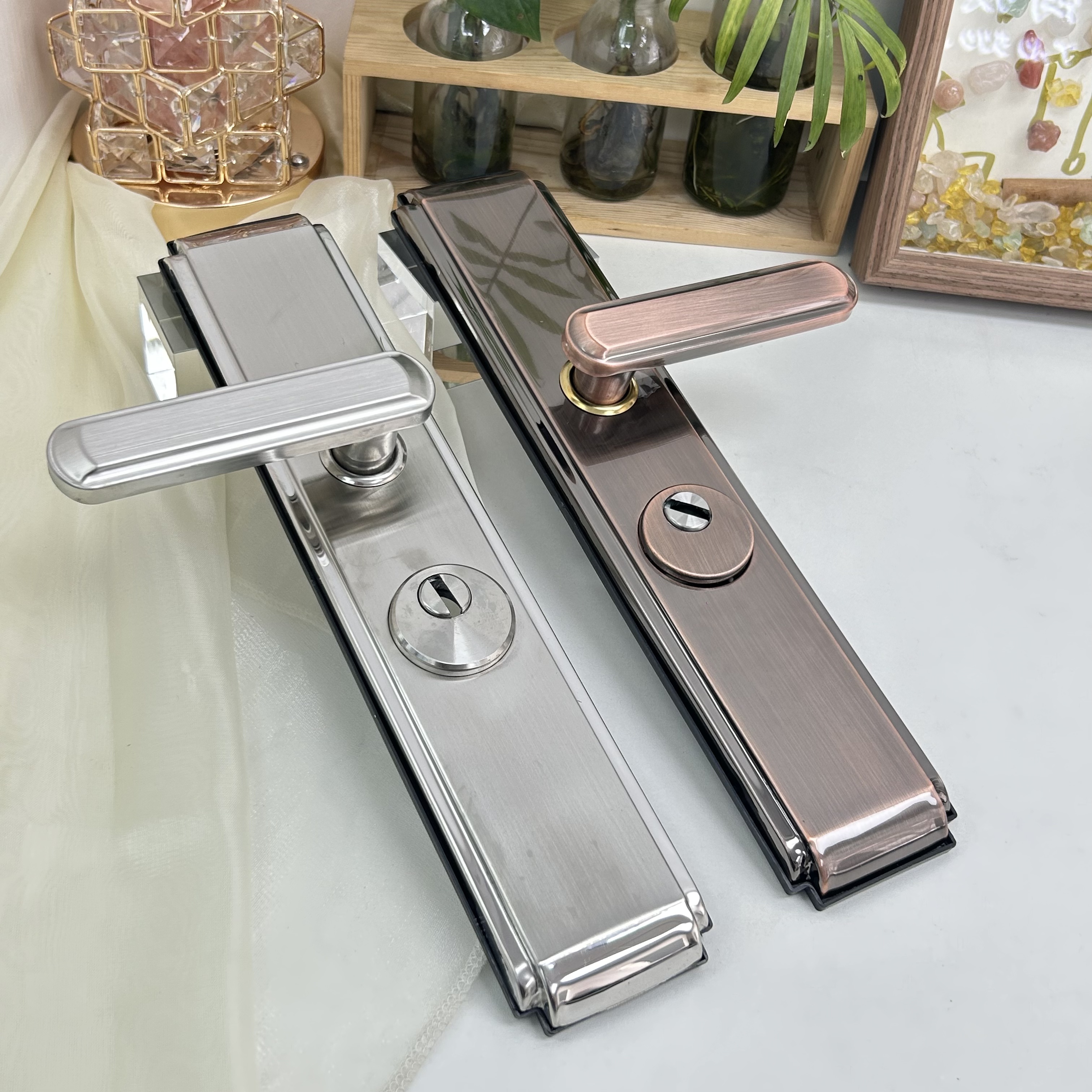 （拍一发十）防盗门不锈钢门把手加厚双拉簧加衬防爆防撬拉手9015