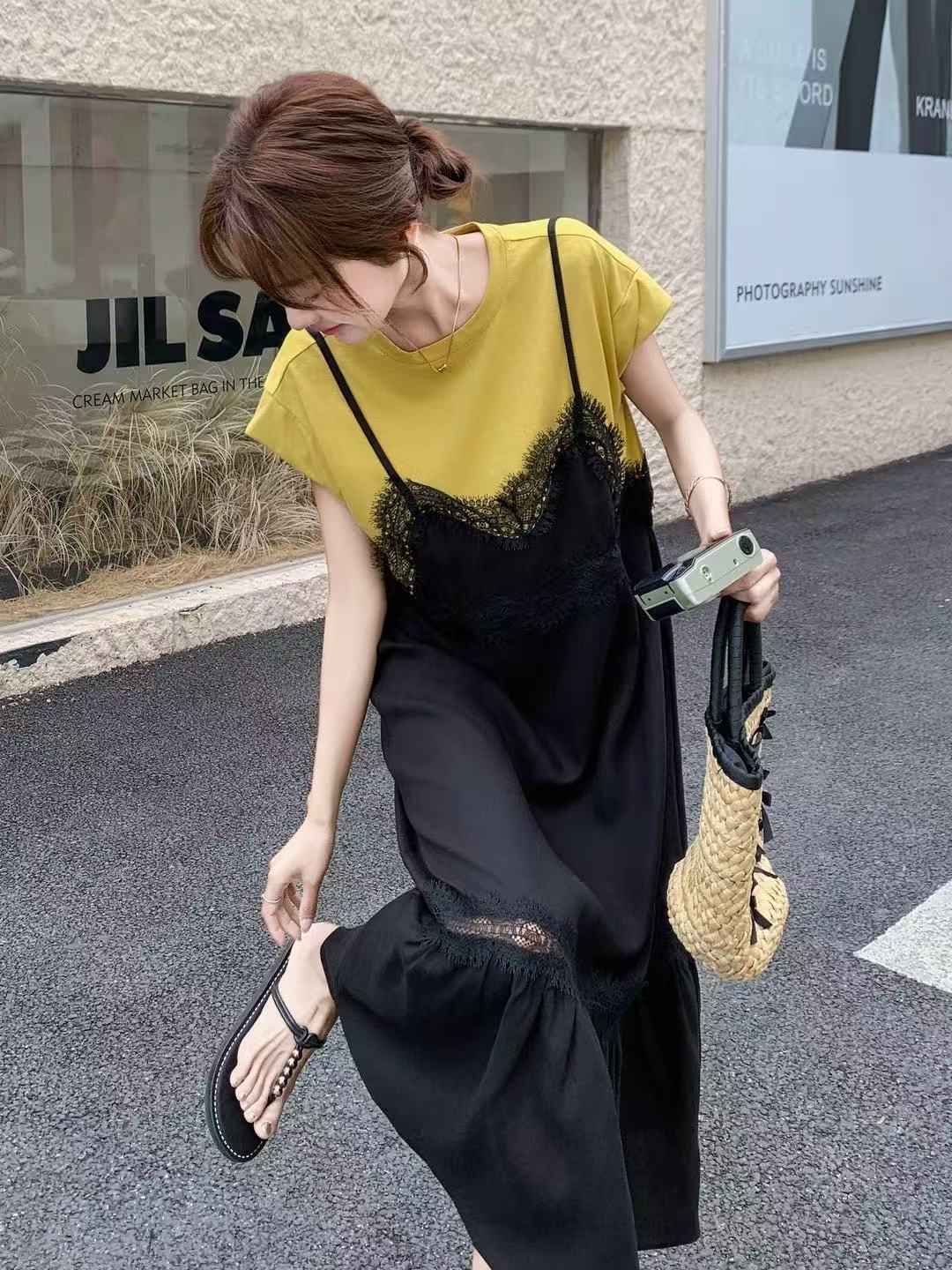 【曲奇COOKY专属】新款设计感独特超好看撞色假两件连衣裙