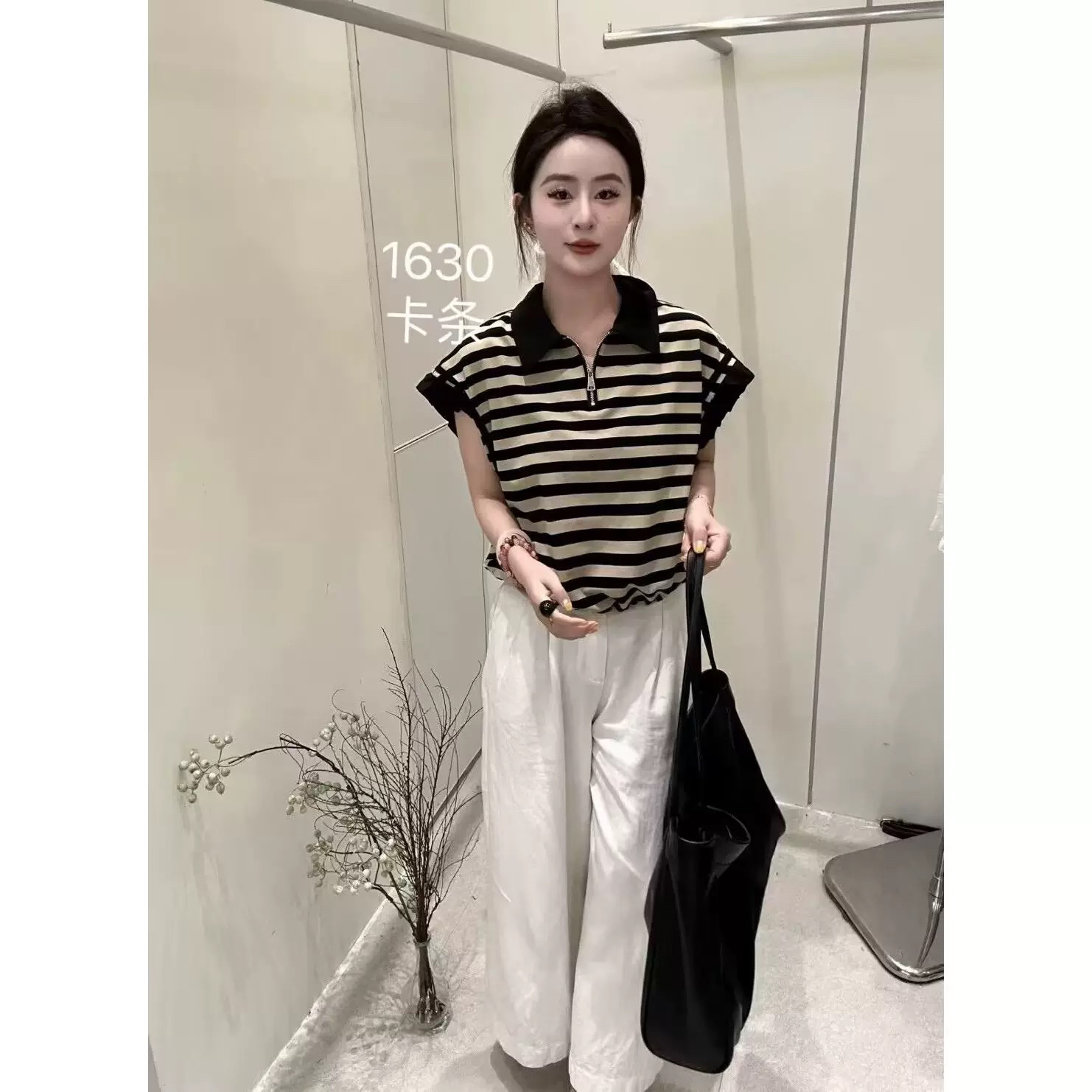翻领短袖夏季毛针织衫上衣套头款宽松型女锋芒大女主