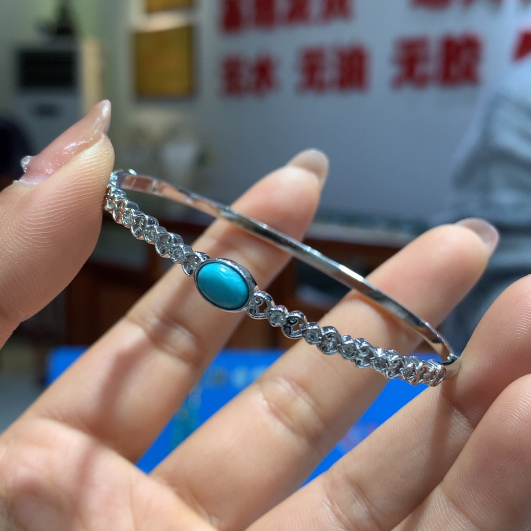 绿松石手镯银S925镶嵌