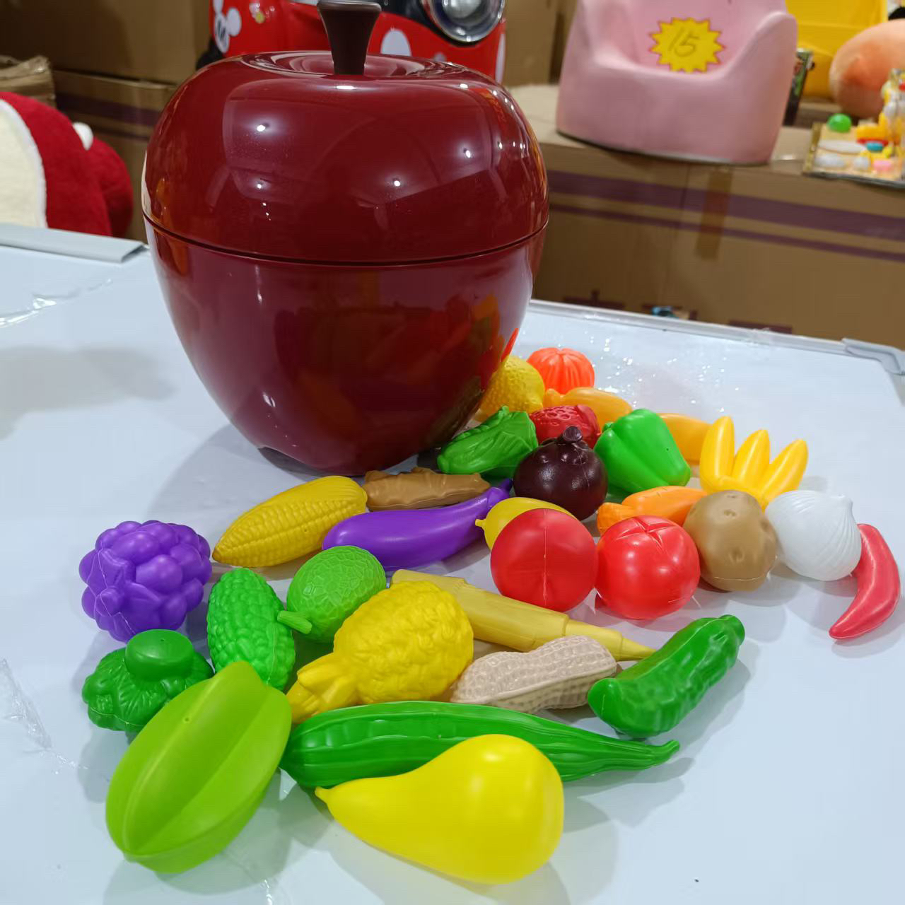 （海）大红苹果收纳水果蔬菜仿真益智过家家（不能切21件套）