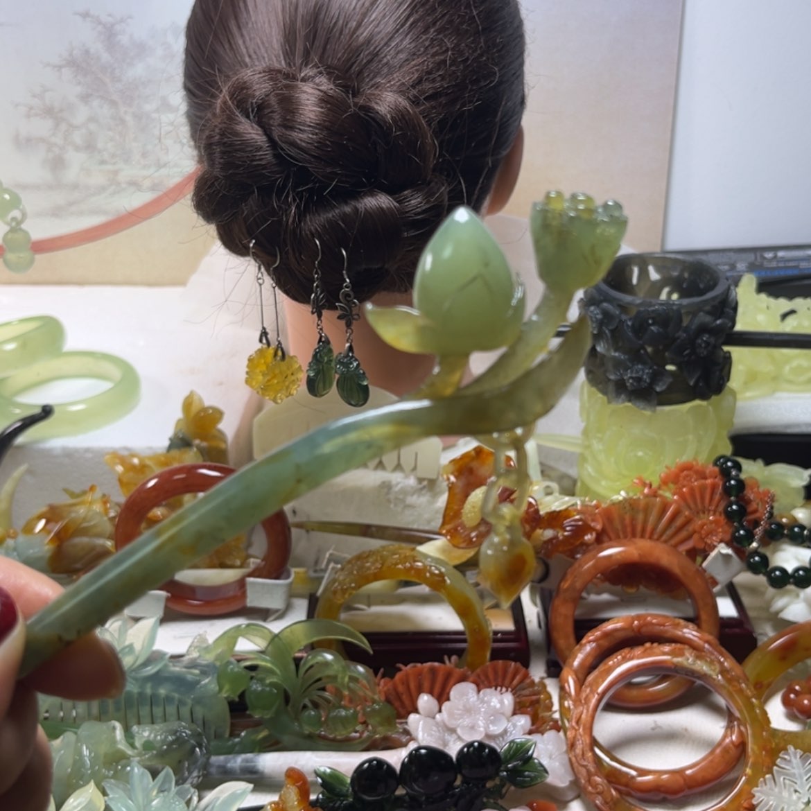 【闪购商品】蛇纹石玉发饰合金鸽***