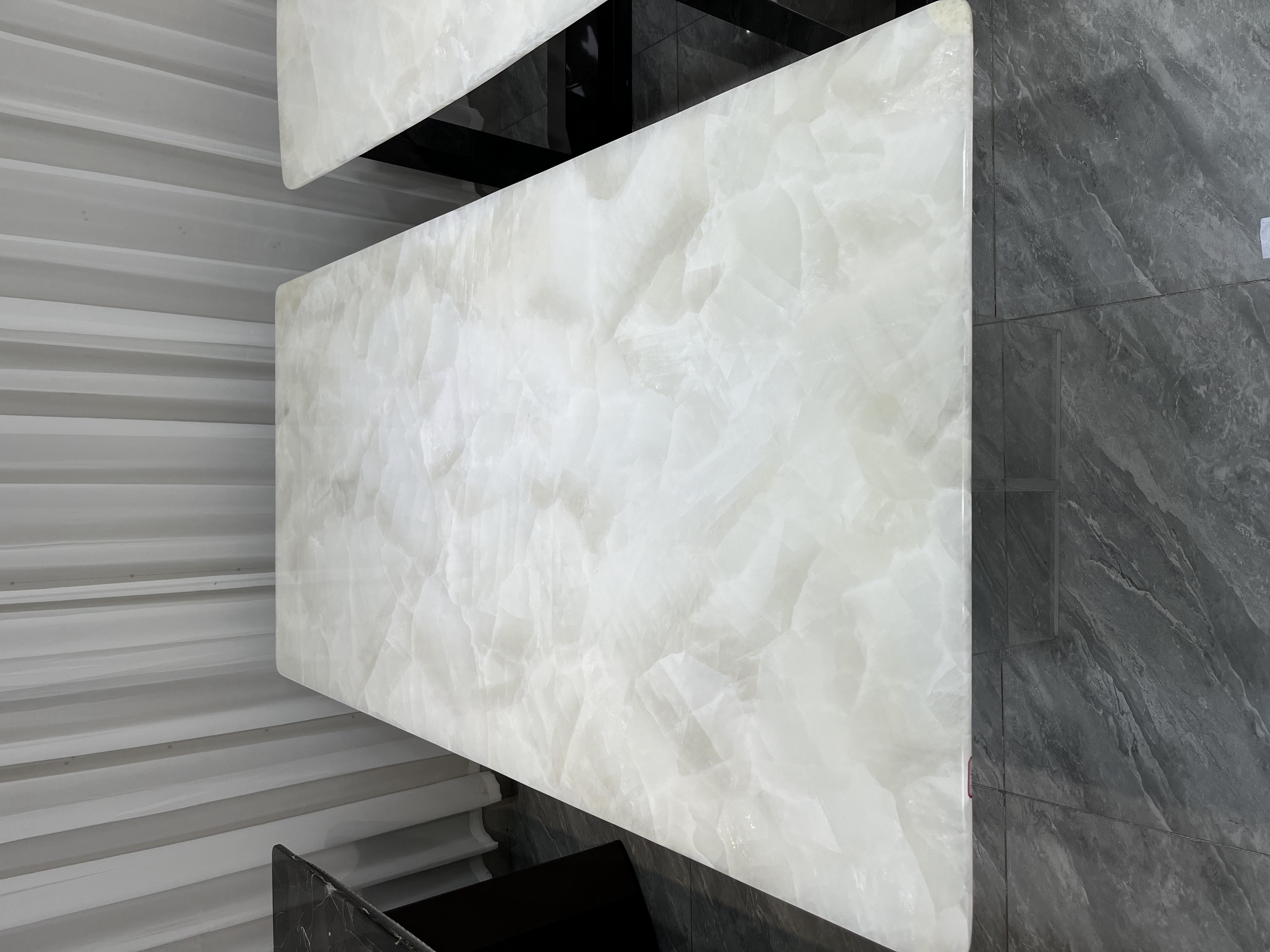 【水墨青玉】天然奢石轻奢现代简约高级别墅大平层长方形餐桌