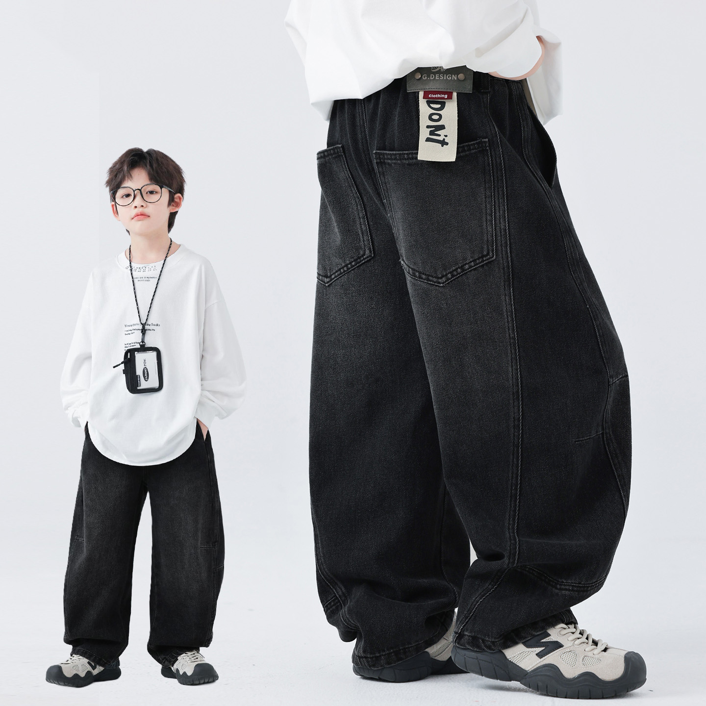 男童裤子春秋款2025新款牛仔裤中大童宽松长裤潮 A5223