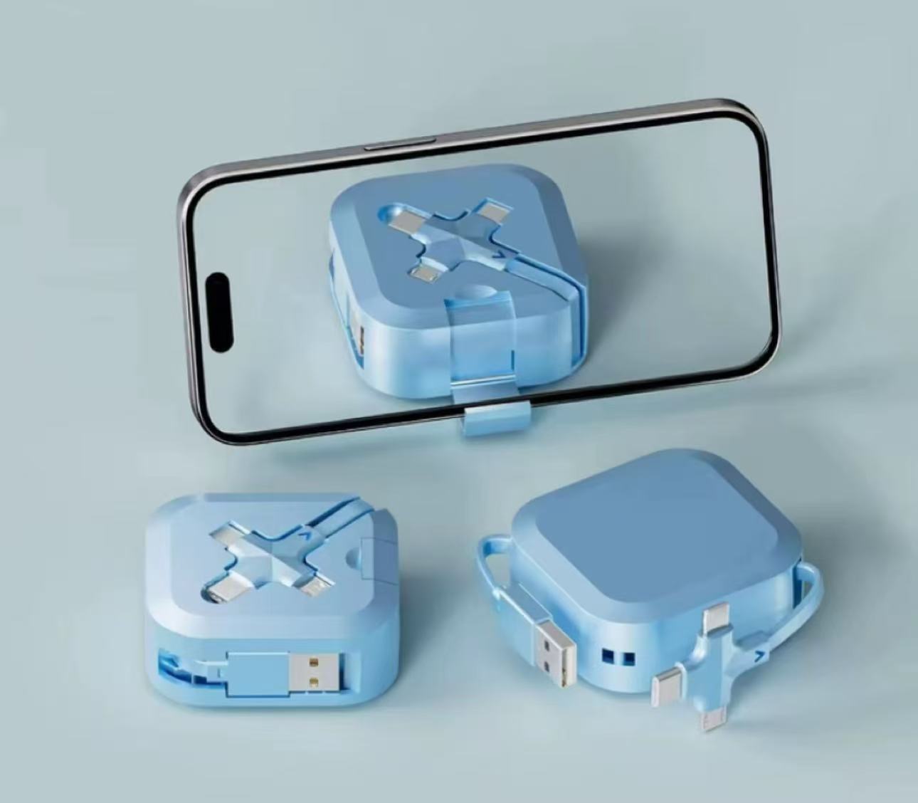 伸缩支架三合一充电线适用于苹果华为安卓超级快充便携通用