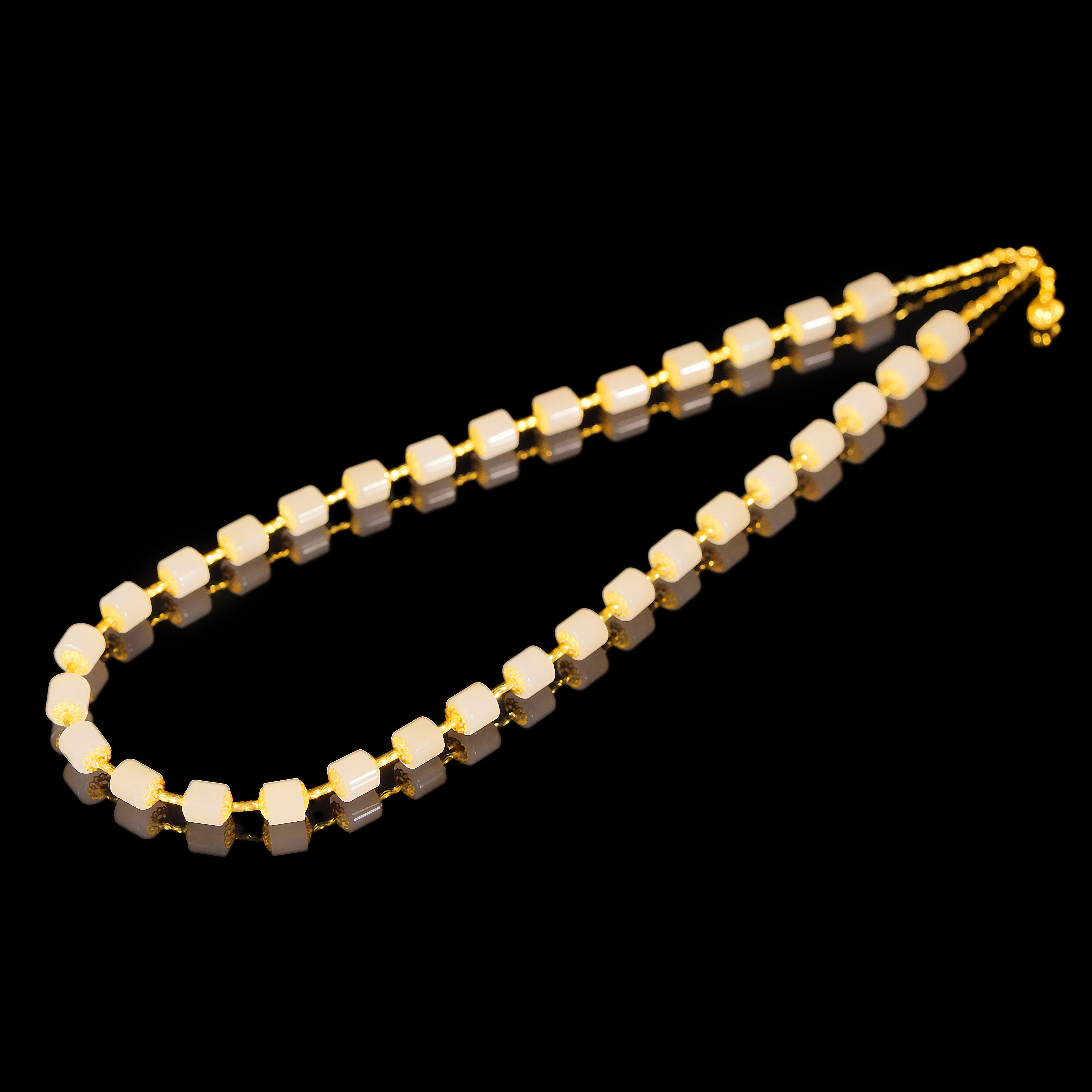 传世级 和田玉浓藕粉起荧光高定项链 18K金 6.3mm H122721