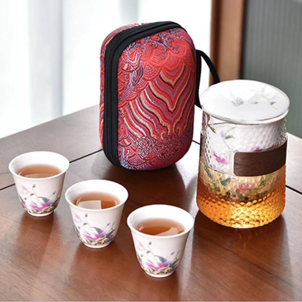 虞美人【玻璃款】1壶3杯-旅行包C0488