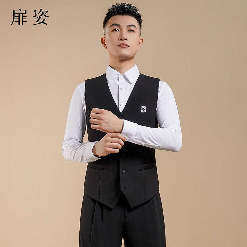 扉姿 男士摩登舞马甲上衣拉丁舞马夹跳舞练功服演出舞蹈服F5007