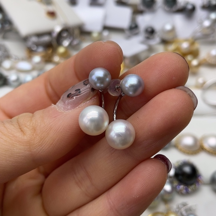 海水珍珠耳饰银S925镶嵌