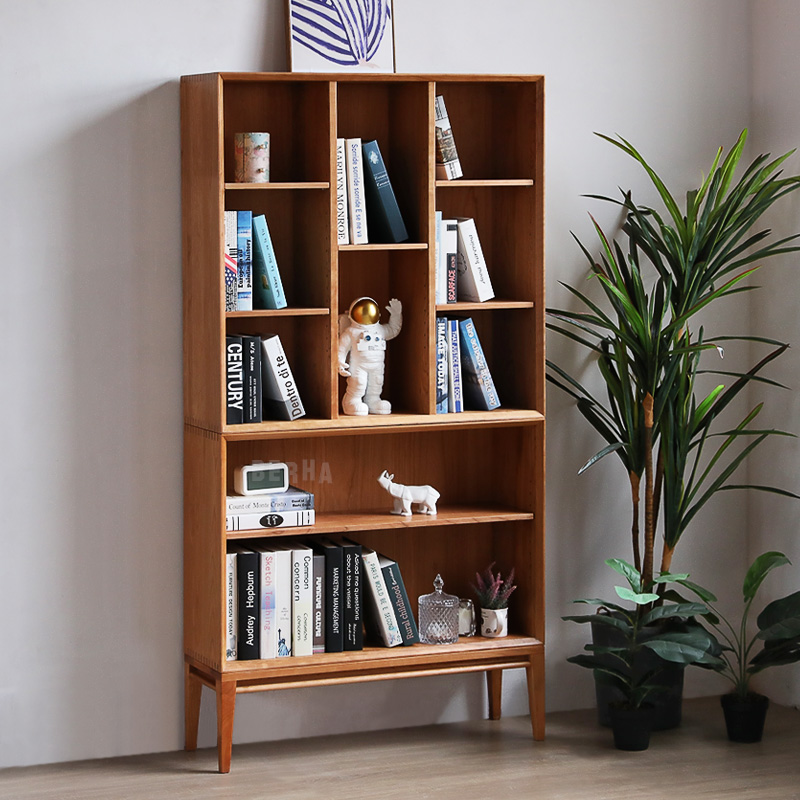 北欧樱桃木实木书柜落地组合格子书架客厅收纳矮柜展示柜置物边柜