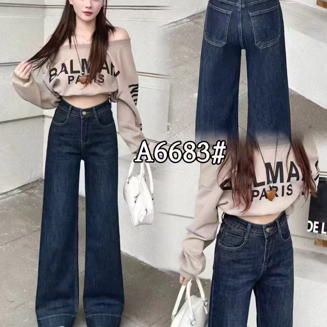 6683高腰窄版直筒阔腿显瘦牛仔裤适合多种季节女性穿着