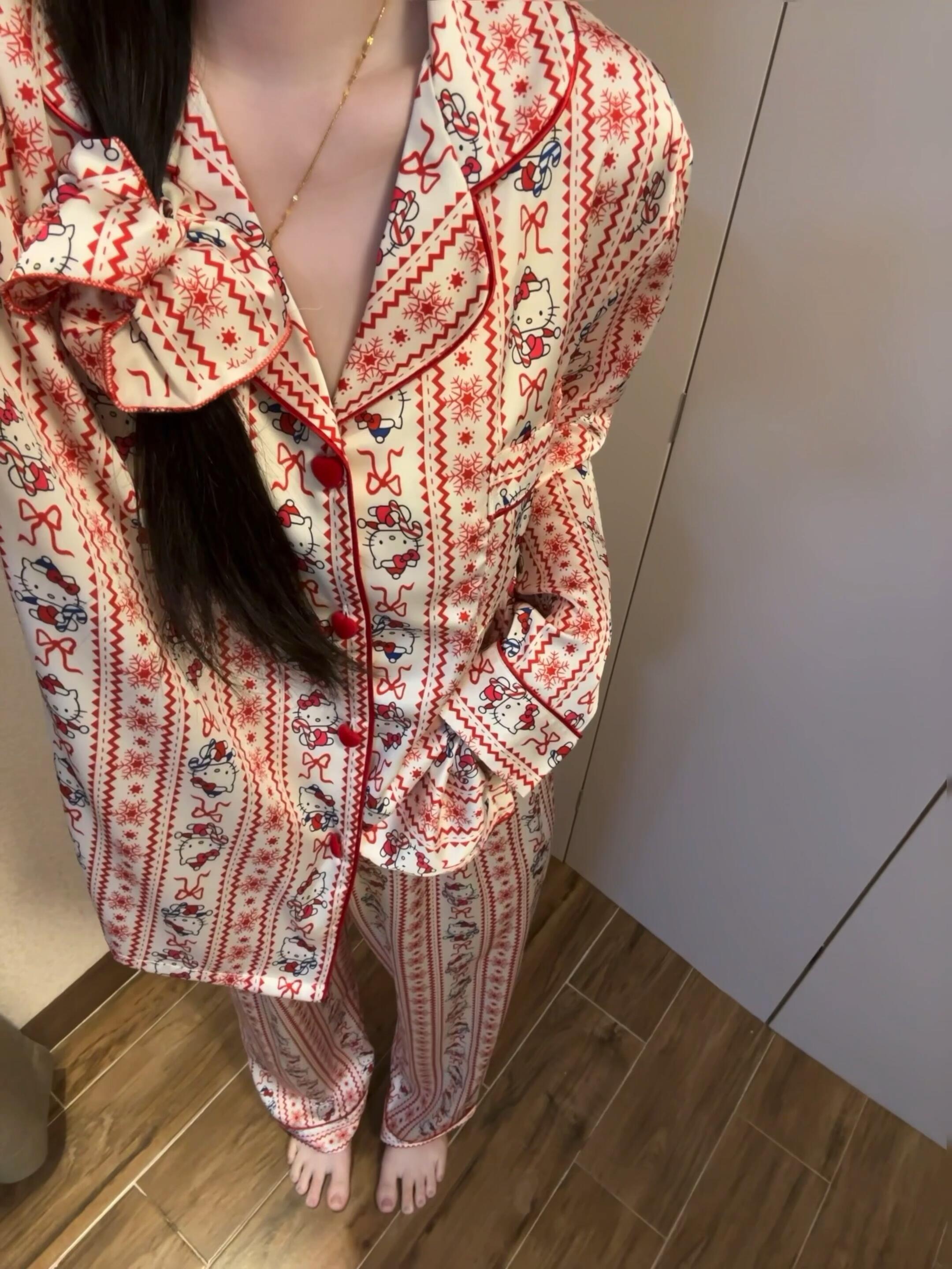 新年喜庆红色Kitty睡衣女春秋款2025年新款亲肤质感家居服两件套