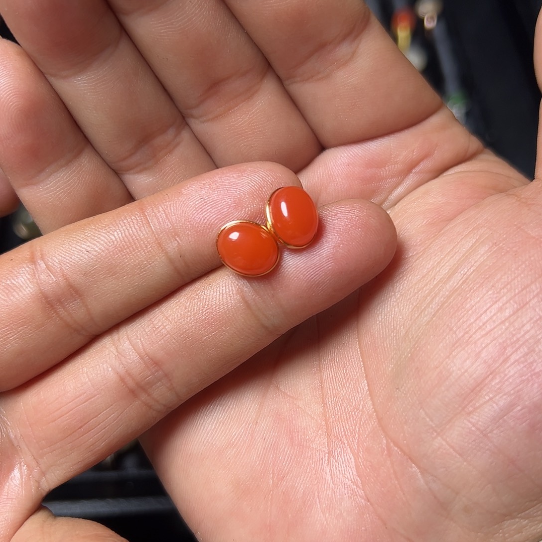 j***a南红玛瑙银S925镶嵌耳饰