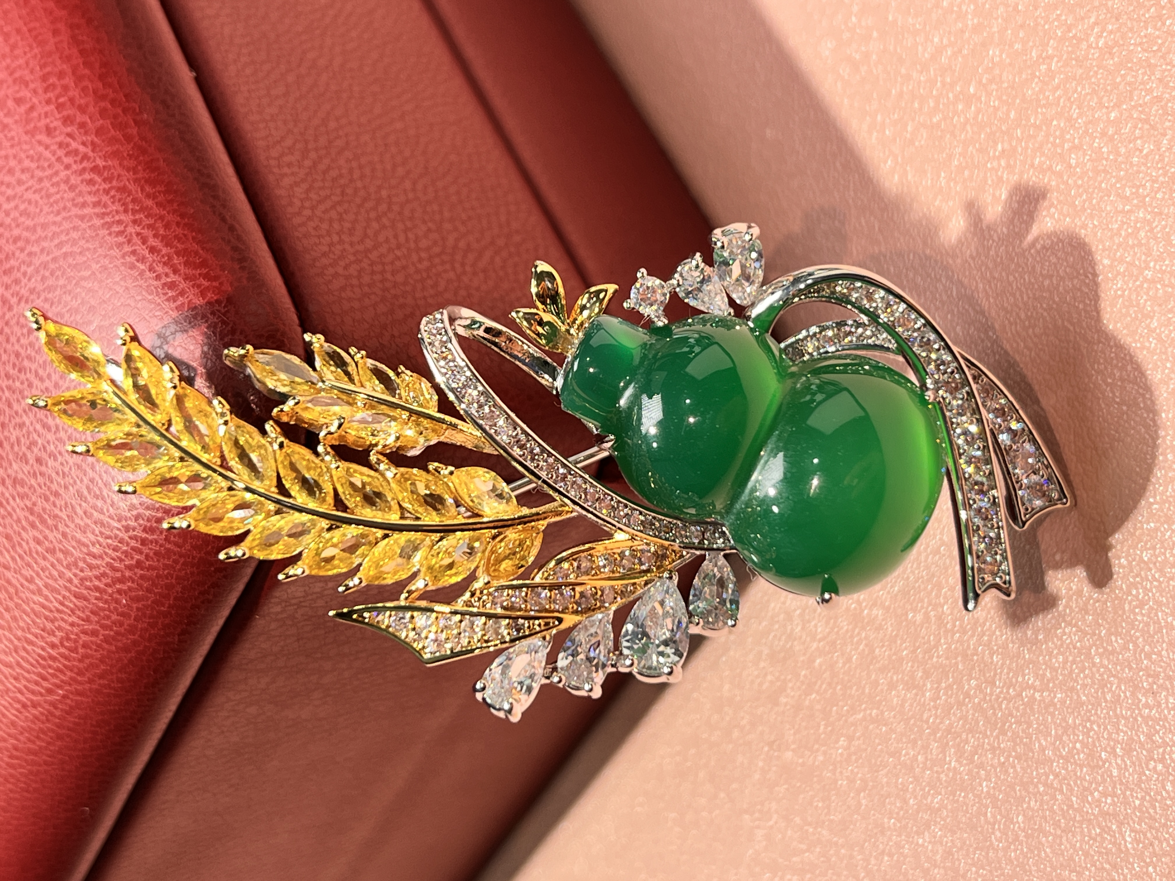 铜合金锆石胸针 31232麦穗绿葫芦时尚胸针高档