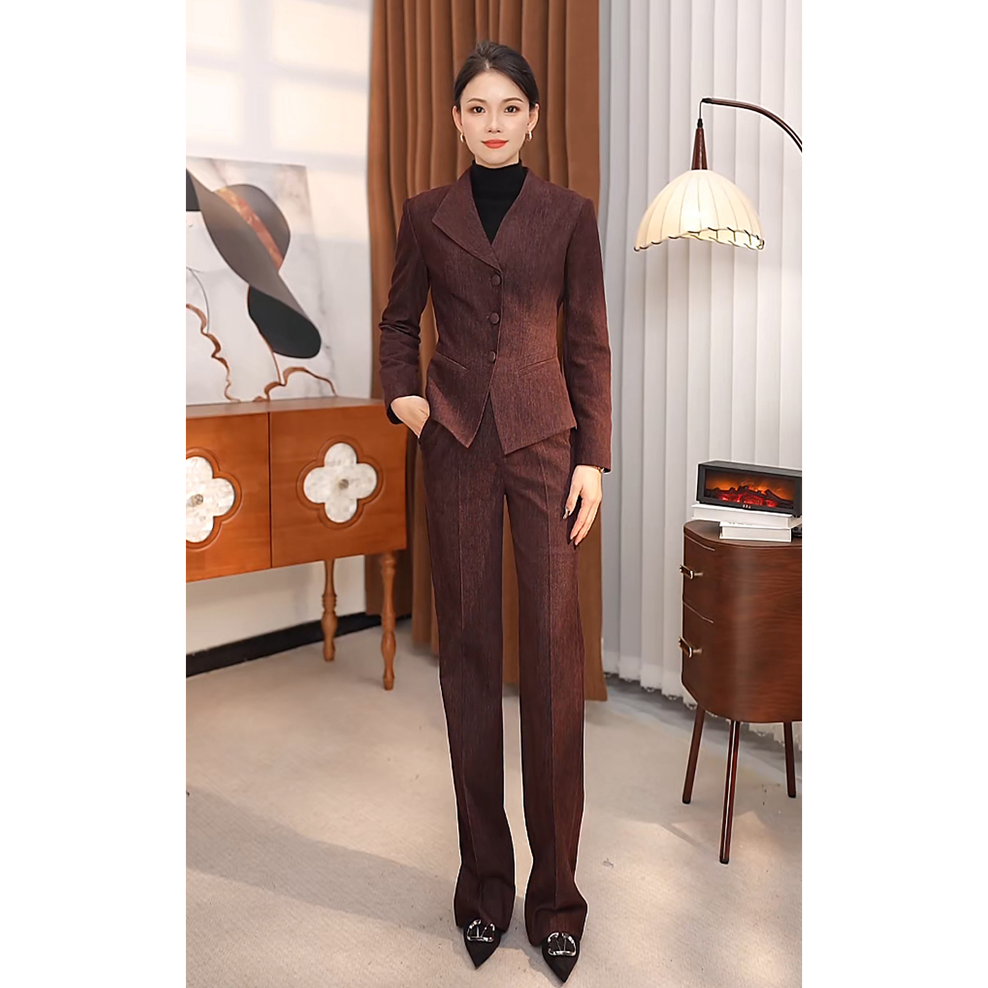 铃铃推荐冬季高级感西装套装女长袖职业面试职业套装外套PX3521R