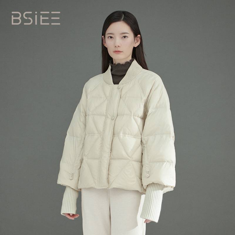 BSIEE/本涩针织袖棒球羽绒服宽松短款时尚
