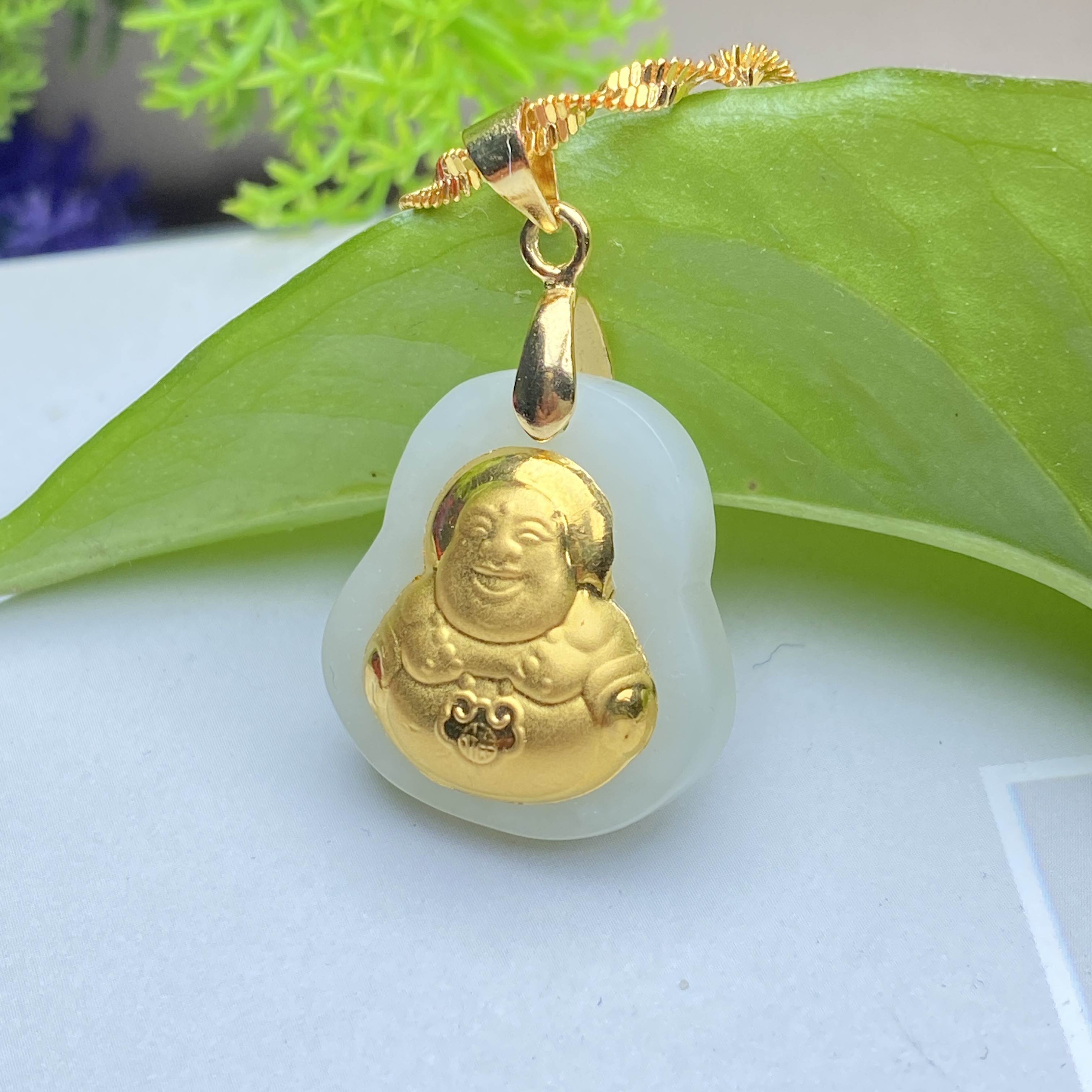 （秋燕推荐）黄金 真金和田玉大肚佛佛公吊坠