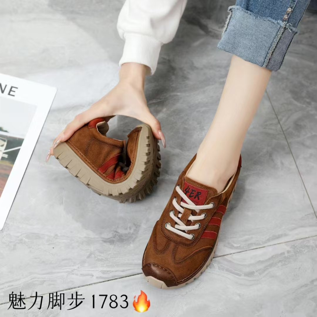 原创真皮休闲德训鞋牛皮毛孔清晰可见软底软面休闲鞋