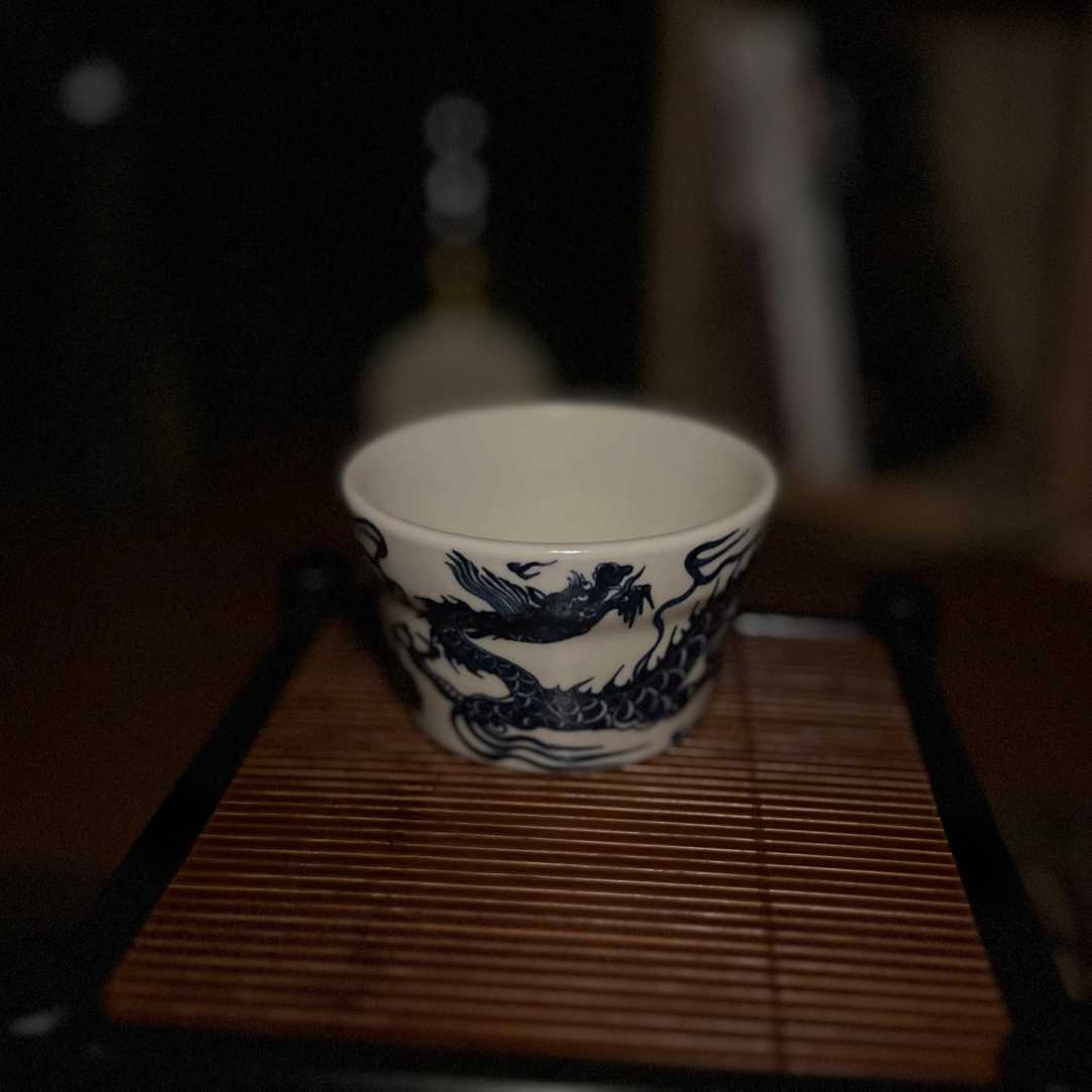 幽蓝溪堂景德镇陶瓷手工手绘仿元二号釉系列龙纹主人杯茶杯茶具