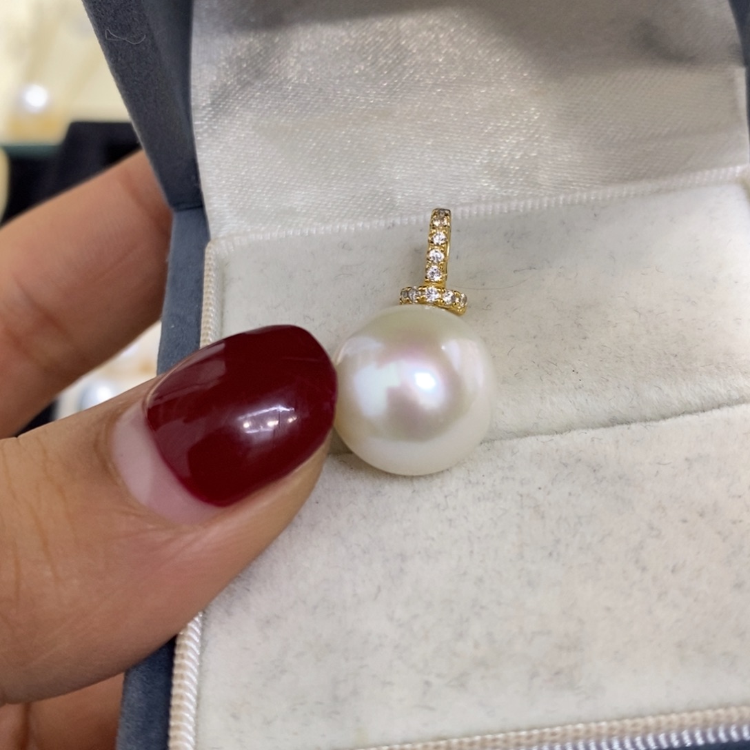 淡水珍珠吊坠(不含链)银S925镀金镶嵌