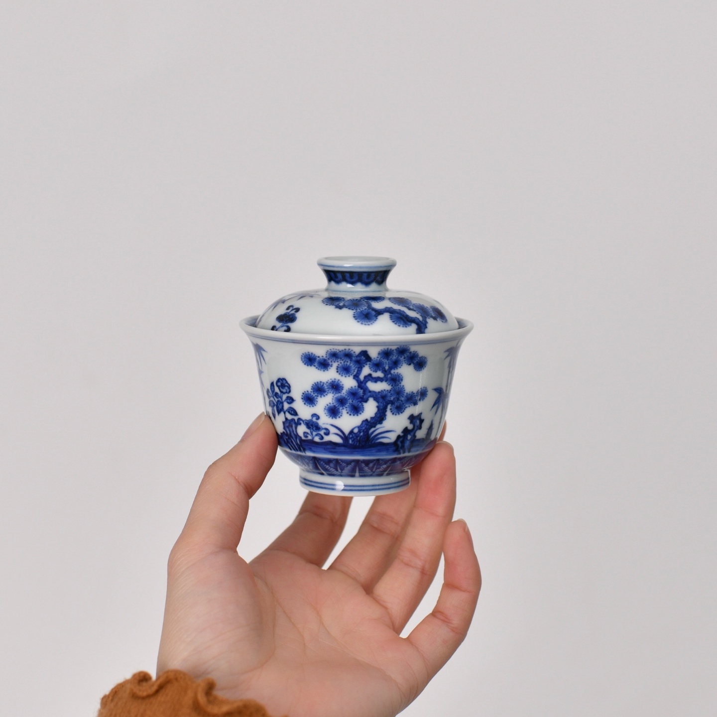 春风祥玉青花松竹梅节节高二才盖碗景德镇手工陶瓷高端茶具110ml