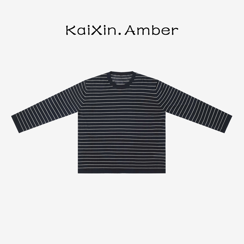 【左岸慢调】细条纹长袖上衣松紧百搭针织衫 KX