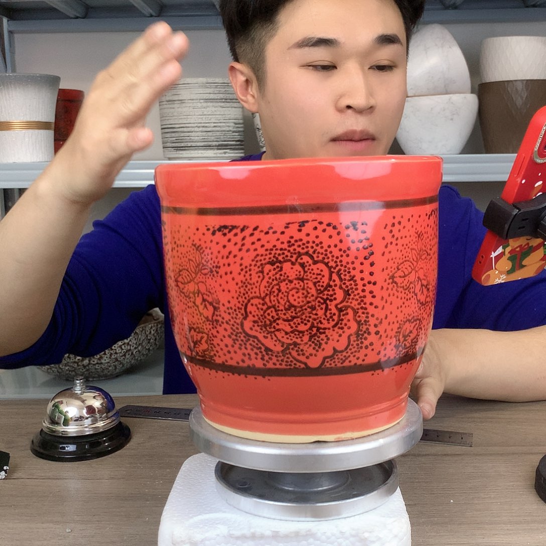 红陶红色玫瑰花图案16x16一个花盆