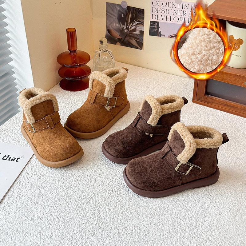 儿童加绒短靴2025冬季新款女童时尚韩版防滑大棉靴男童保暖雪地靴