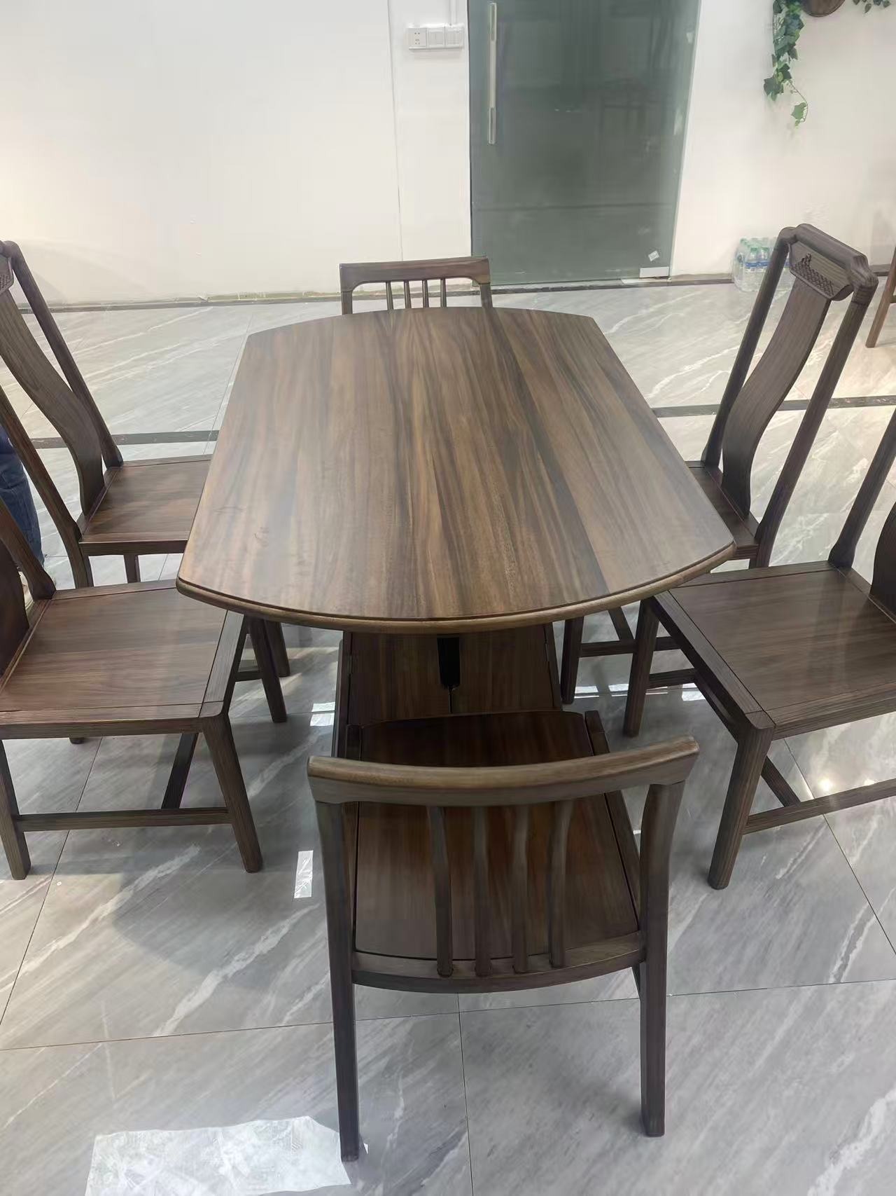 新中式黑胡桃餐桌方圆两用饭桌家用餐桌椅组合现代简约桌子可伸缩
