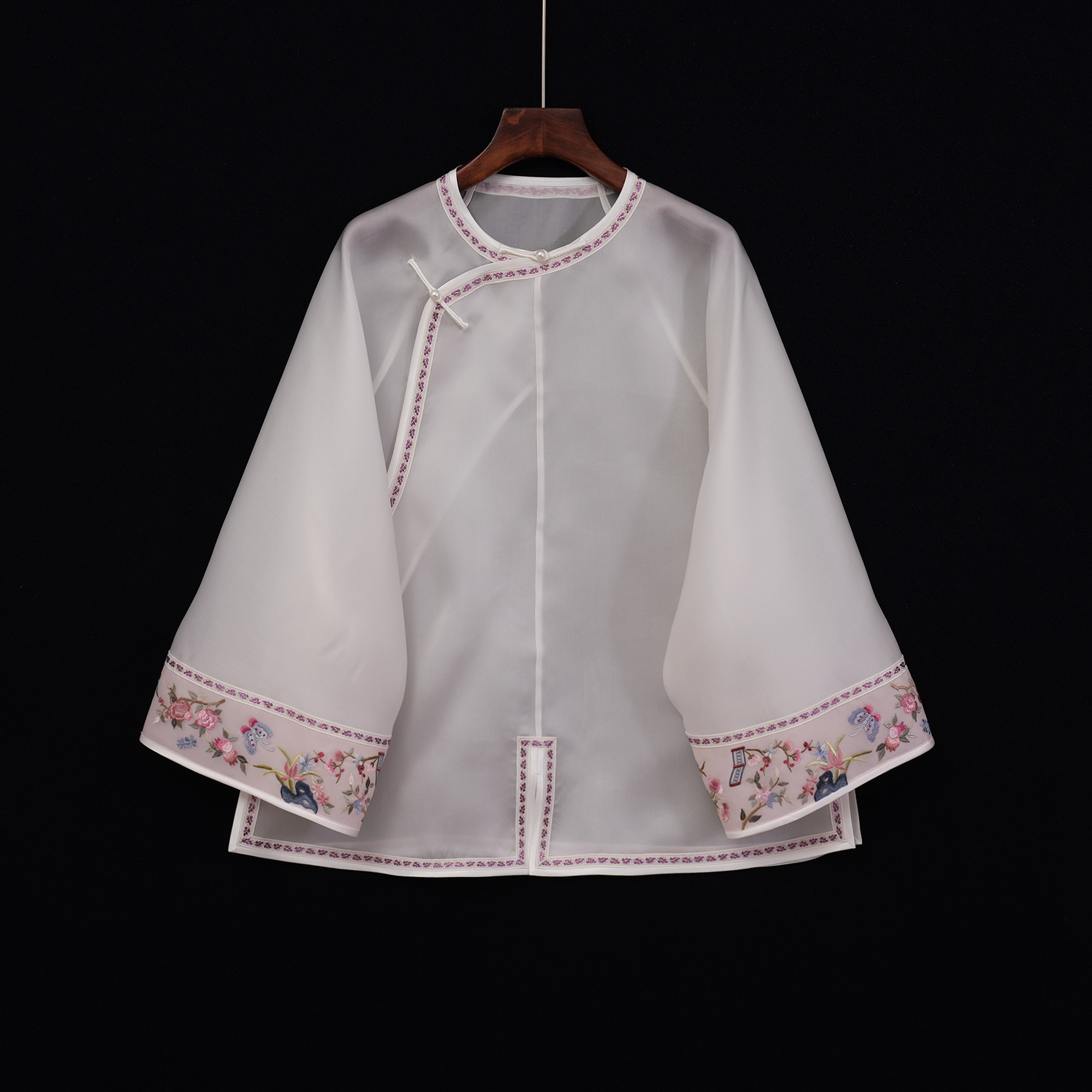 孤品斜襟常规长袖圆领薄款刺绣上衣传统中国风女装中式