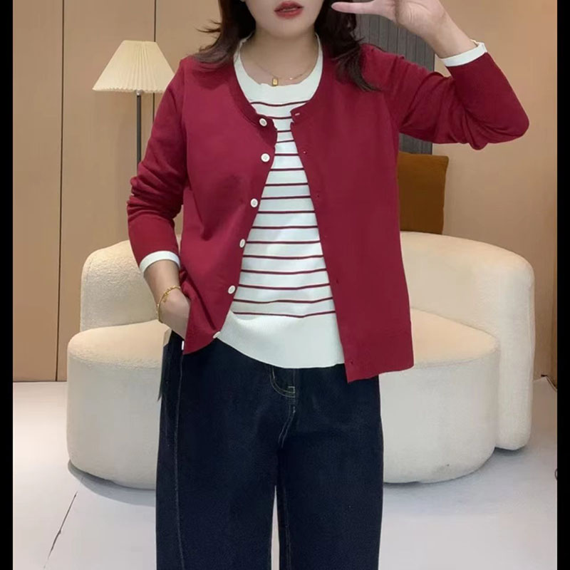 【工厂直销】大码春秋假两件上衣女胖mm长袖显瘦遮肉百搭针织衫上衣