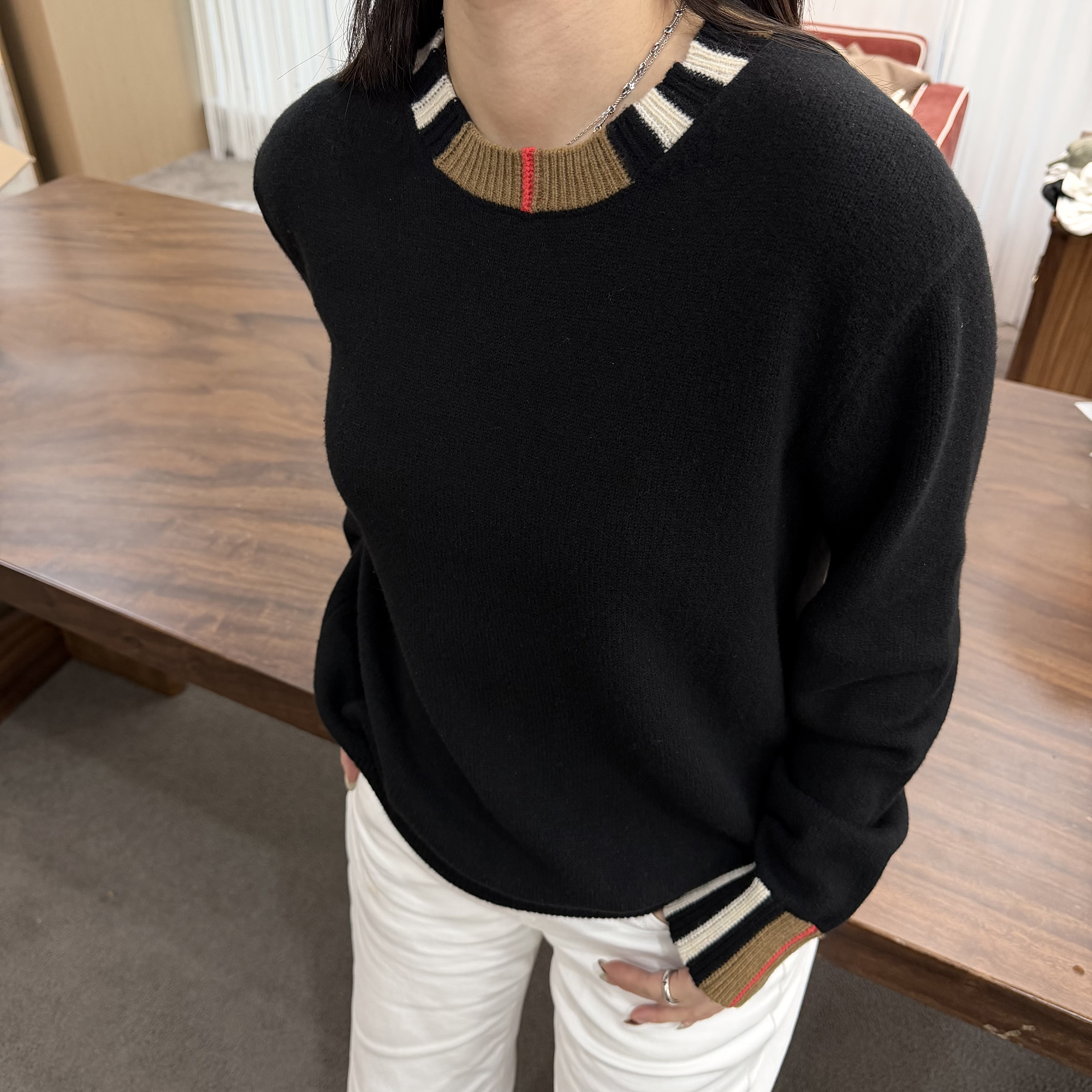 老钱风经典格纹元素休闲百搭针织衫男女同款长袖针织