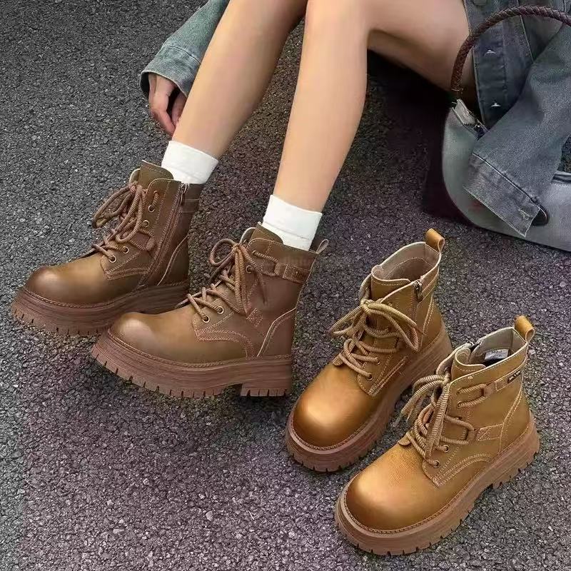 W562-1短筒时尚马丁靴女秋冬新款英伦风短靴百搭厚底女靴子 单里